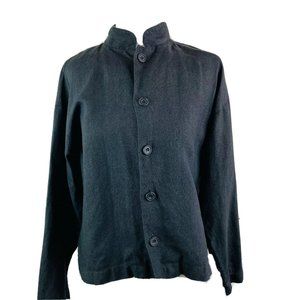 Eskandar Oversized Mandarin Collar Linen Boxy Lagenlook Blouse Black Top Sz 1